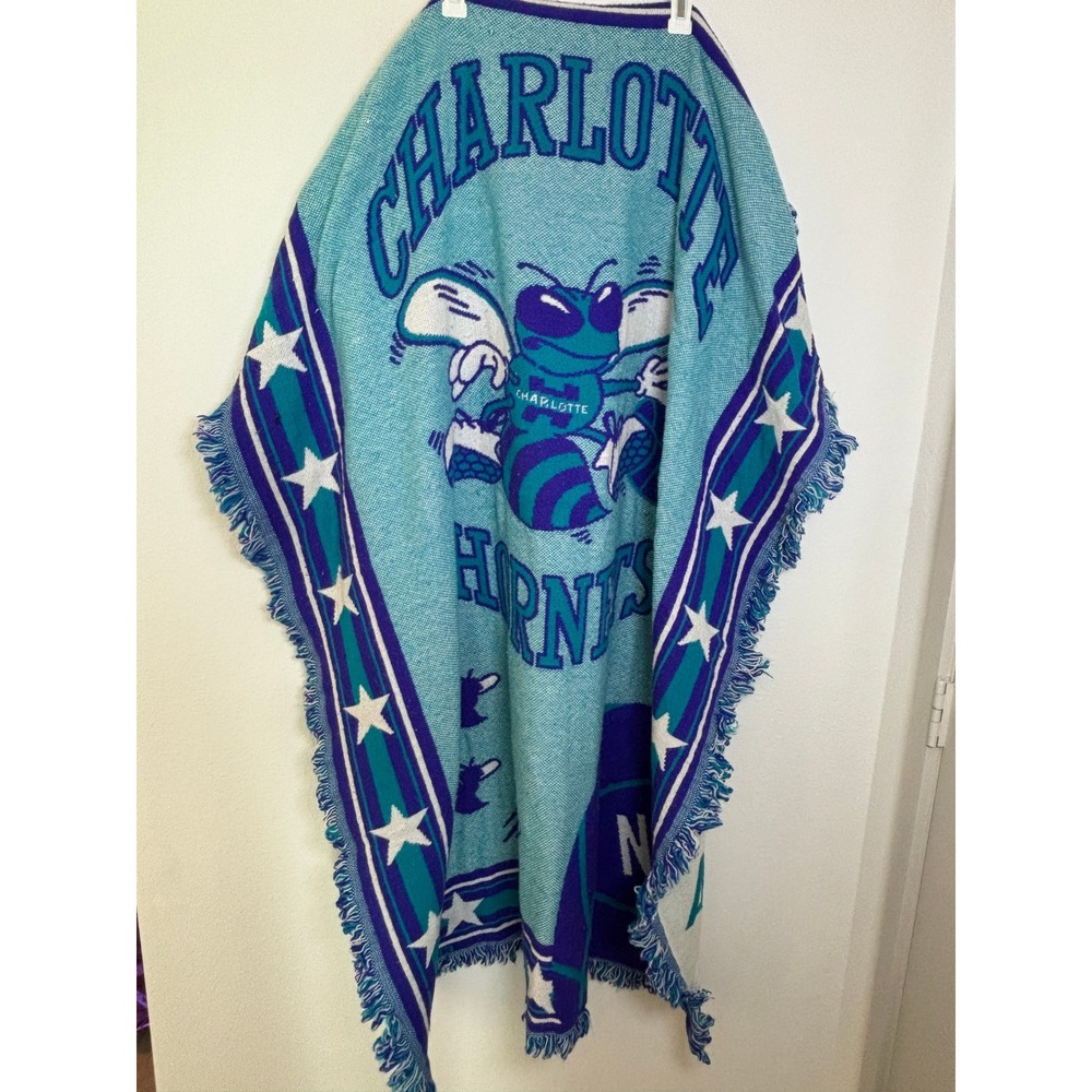 Vintage Charlotte Hornets NBA Woven Throw Blanket Northwest Co Teal Purple 90s